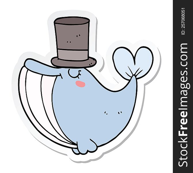 Sticker Of A Cartoon Whale With Top Hat