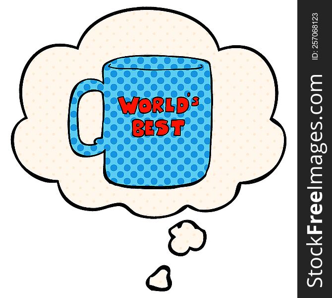 worlds best mug with thought bubble in comic book style