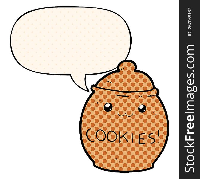 Cartoon Cookie Jar And Speech Bubble In Comic Book Style
