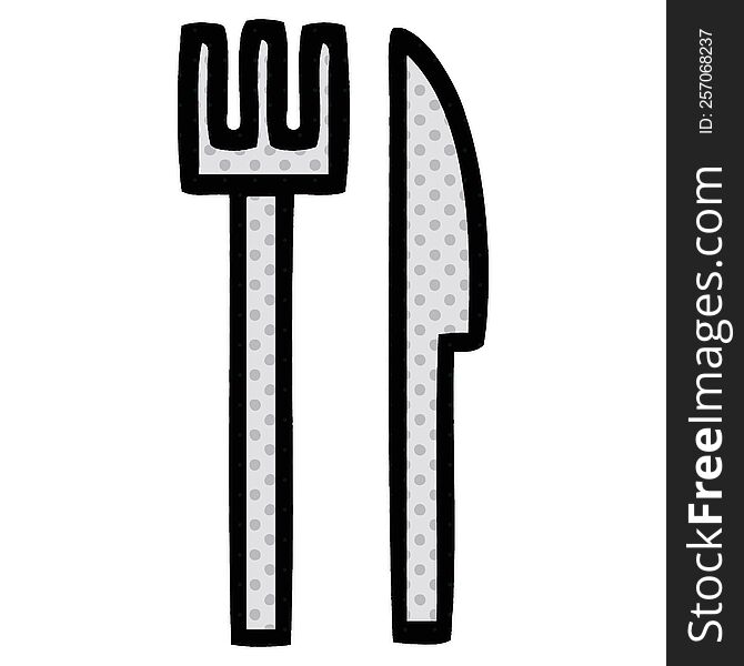 comic book style cartoon of a knife and fork