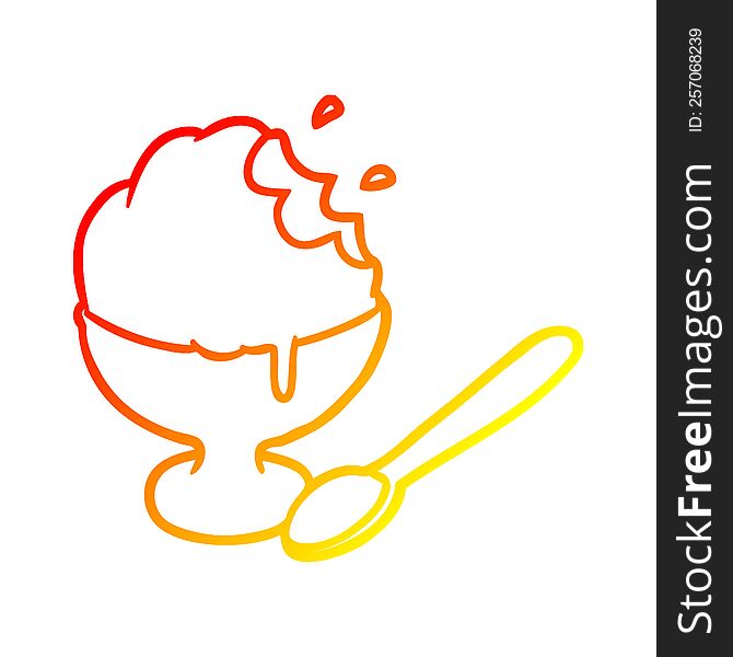 warm gradient line drawing of a ice cream dessert in bowl