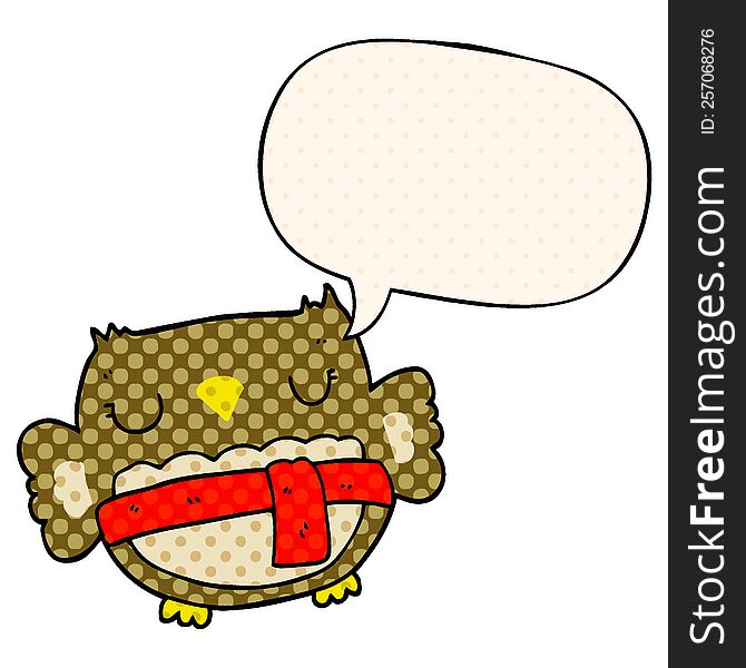 Cartoon Owl And Speech Bubble In Comic Book Style