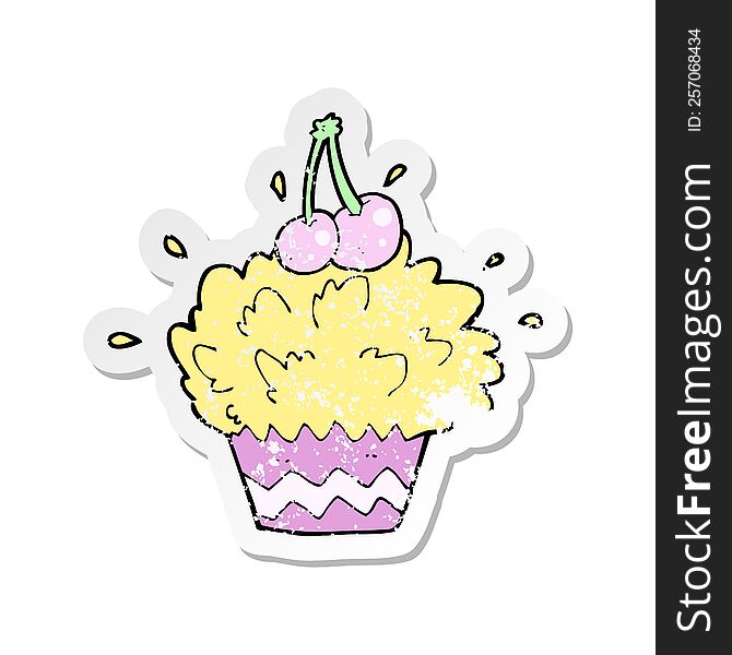 Retro Distressed Sticker Of A Cartoon Exploding Cupcake