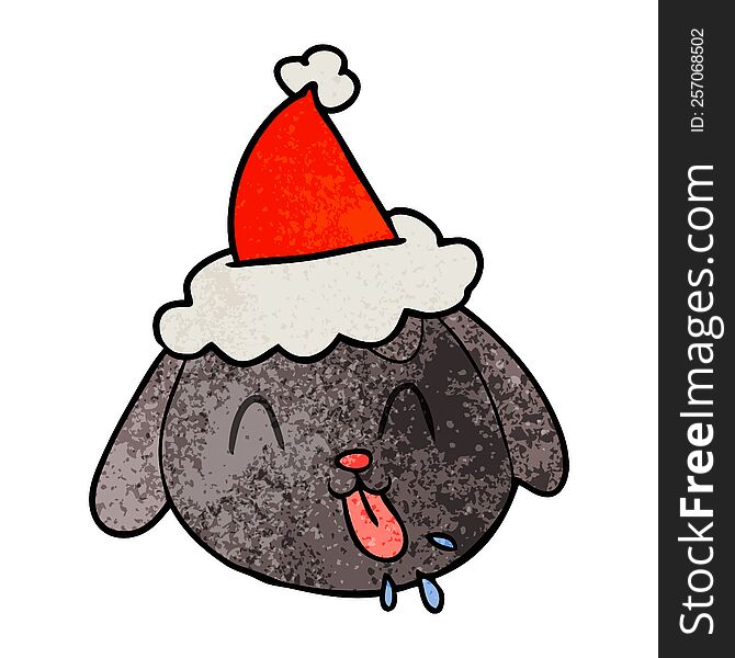 Textured Cartoon Of A Dog Face Wearing Santa Hat