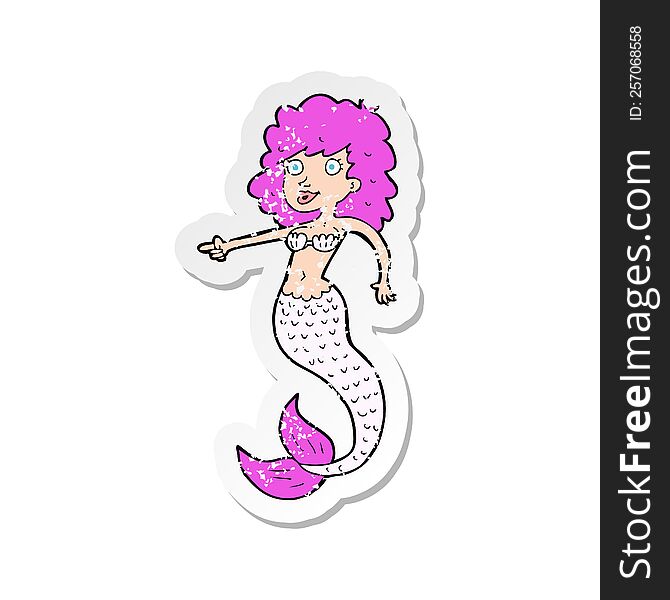 Retro Distressed Sticker Of A Cartoon Pink Mermaid
