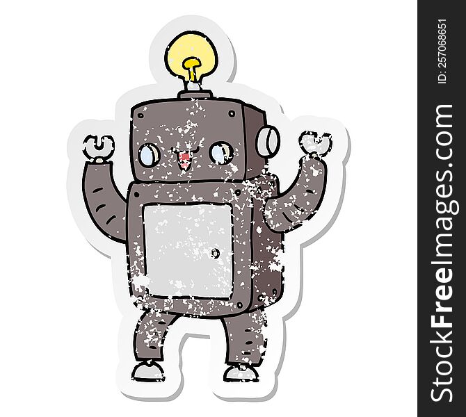 Distressed Sticker Of A Cartoon Happy Robot