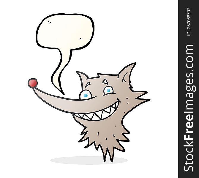 freehand drawn speech bubble cartoon grinning wolf face