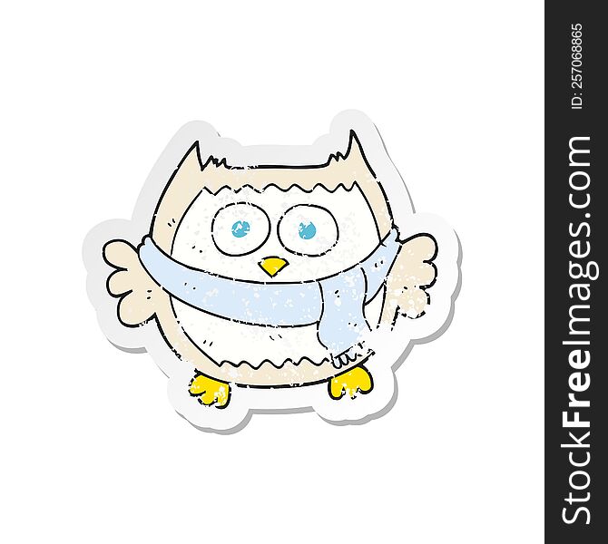 Retro Distressed Sticker Of A Cartoon Owl Wearing Scarf
