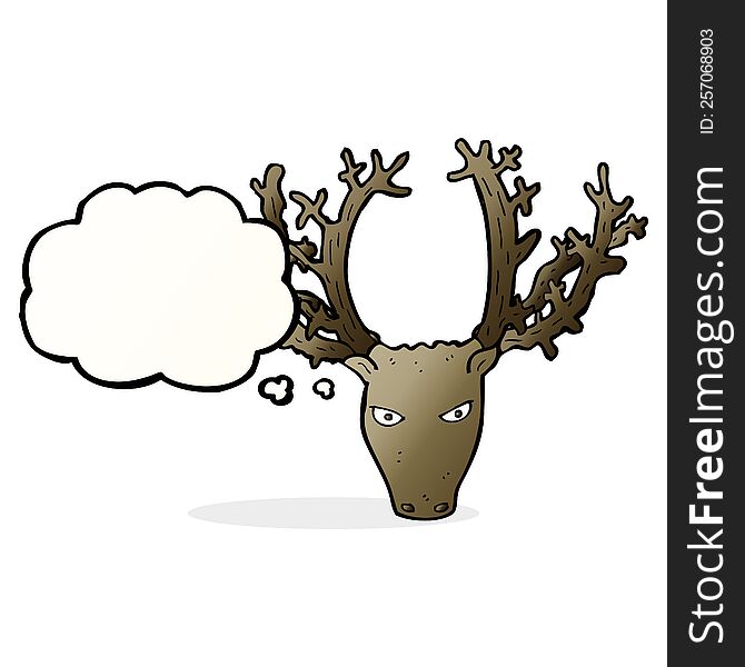 cartoon stag head with thought bubble