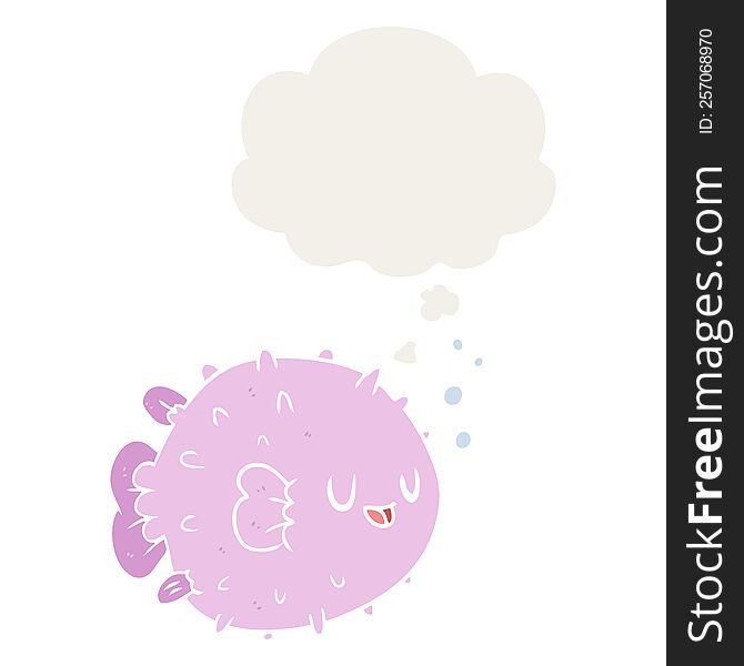 cartoon blowfish with thought bubble in retro style