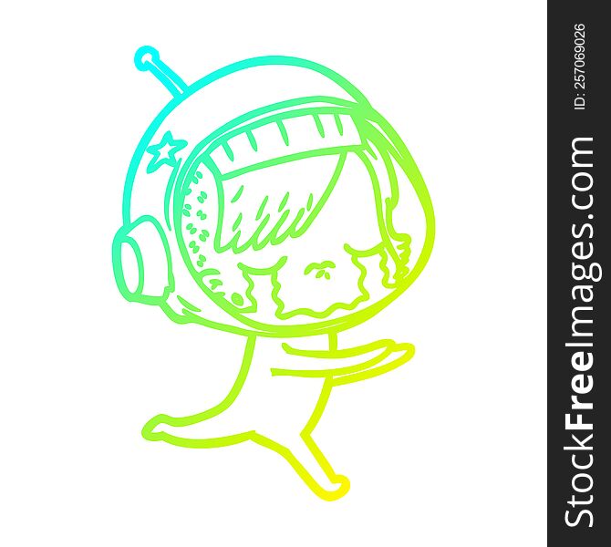 Cold Gradient Line Drawing Cartoon Crying Astronaut Girl