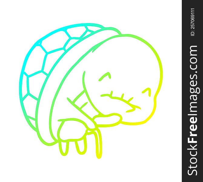 cold gradient line drawing of a cute old turtle with walking stick