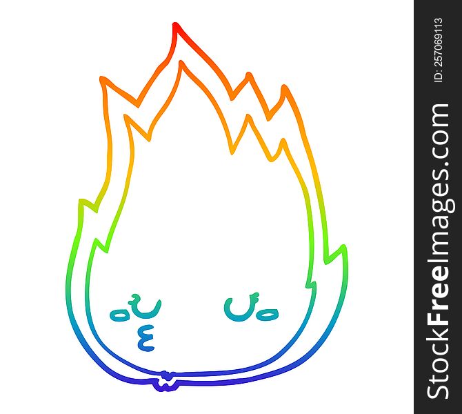 rainbow gradient line drawing of a cute cartoon fire