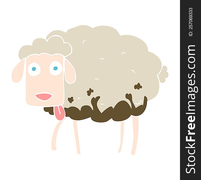 Flat Color Illustration Of A Cartoon Muddy Sheep