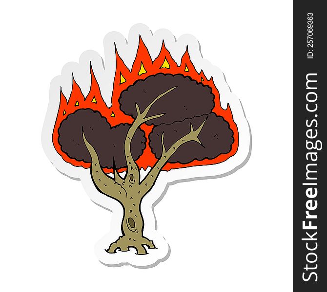 sticker of a cartoon burning tree