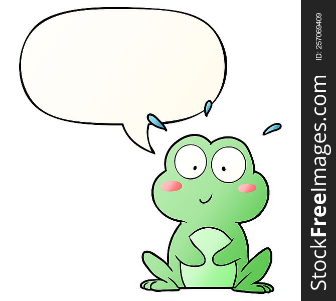 cute cartoon frog with speech bubble in smooth gradient style