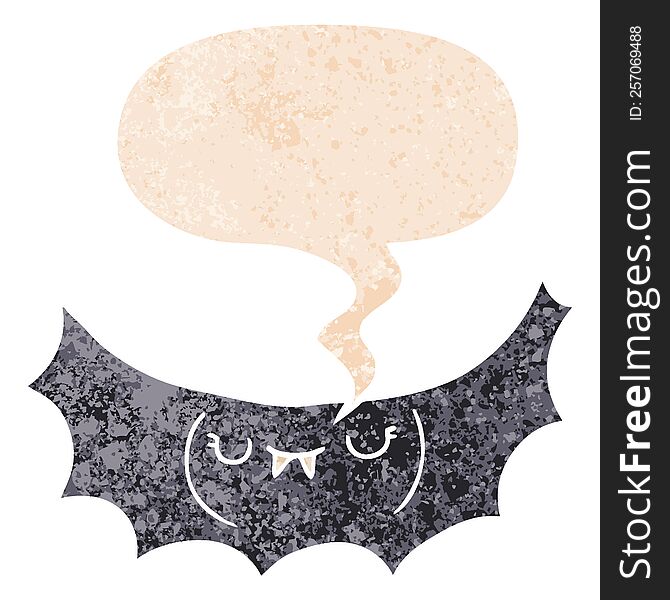 Cartoon Vampire Bat And Speech Bubble In Retro Textured Style