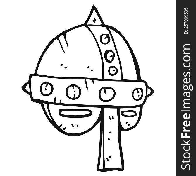 freehand drawn black and white cartoon medieval helmet