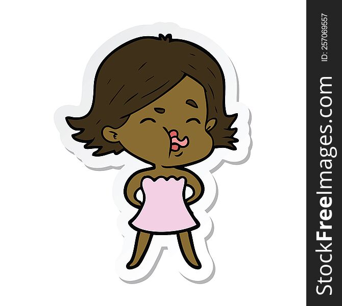 sticker of a cartoon girl pulling face