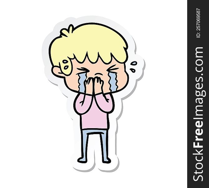 Sticker Of A Cartoon Boy Crying