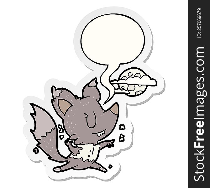 cartoon halloween werewolf changing in moonlight and speech bubble sticker