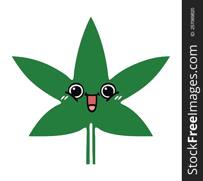 Flat Color Retro Cartoon Marijuana Leaf