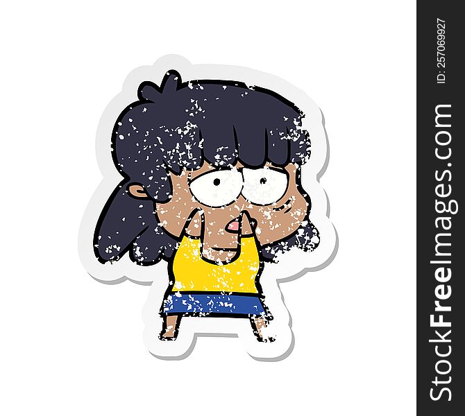 distressed sticker of a cartoon tired woman