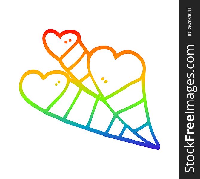 Rainbow Gradient Line Drawing Cartoon Love Hearts