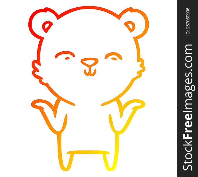 Warm Gradient Line Drawing Happy Cartoon Polar Bear Shrugging Shoulders