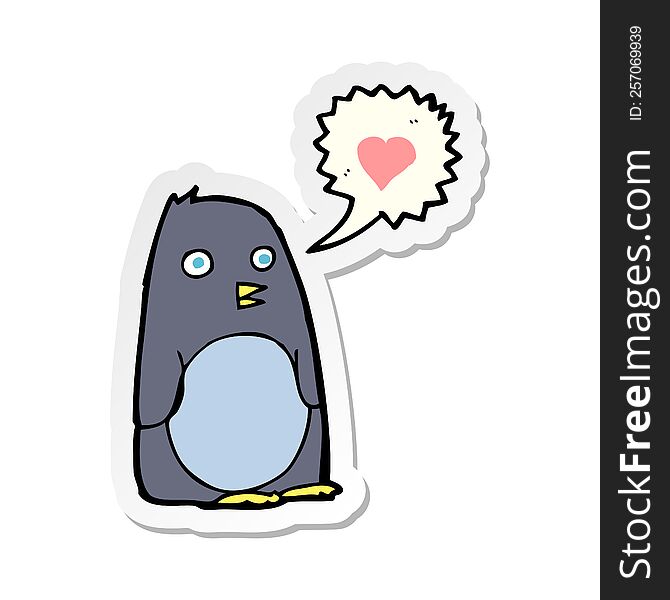 Sticker Of A Cartoon Penguin With Love Heart