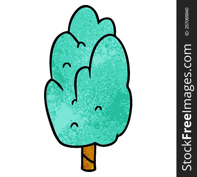 textured cartoon doodle single green tree