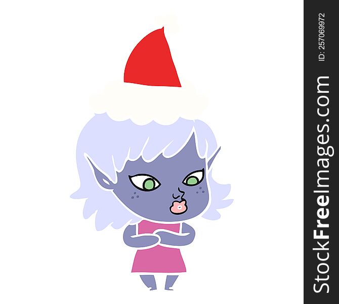 Pretty Flat Color Illustration Of A Elf Girl Wearing Santa Hat