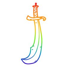 Rainbow Gradient Line Drawing Curved Sword Royalty Free Stock Photo