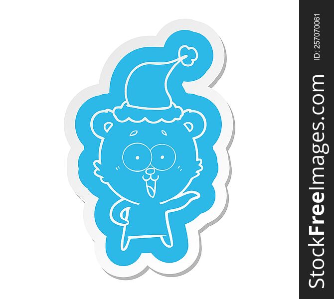 Laughing Teddy  Bear Cartoon  Sticker Of A Wearing Santa Hat