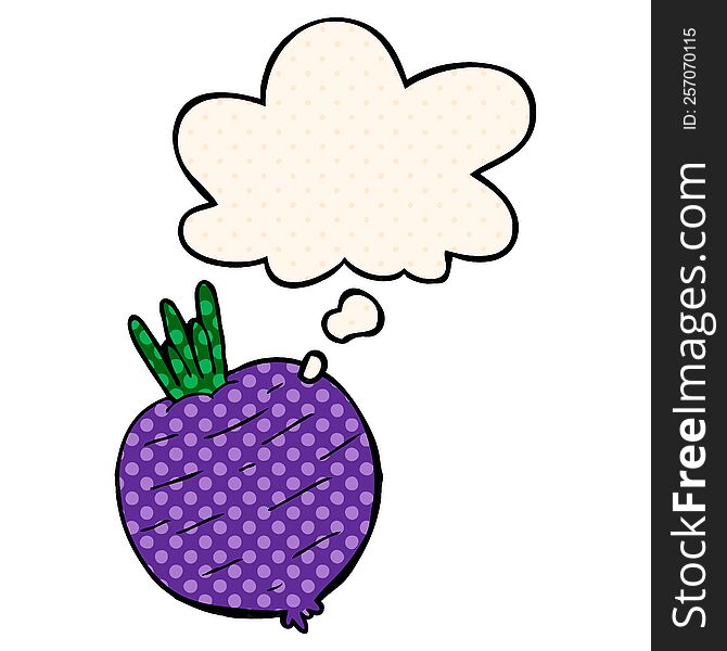 cartoon vegetable with thought bubble in comic book style