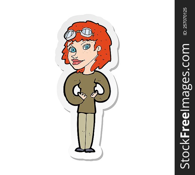 Sticker Of A Cartoon Aviator Woman