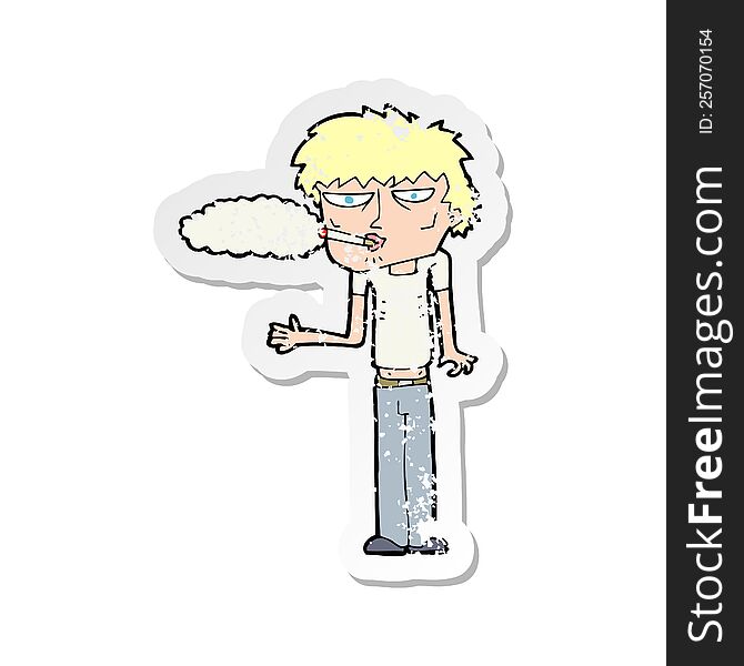 retro distressed sticker of a cartoon smoker