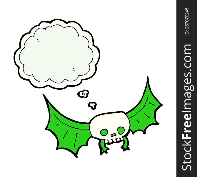 cartoon spooky skull bat with thought bubble