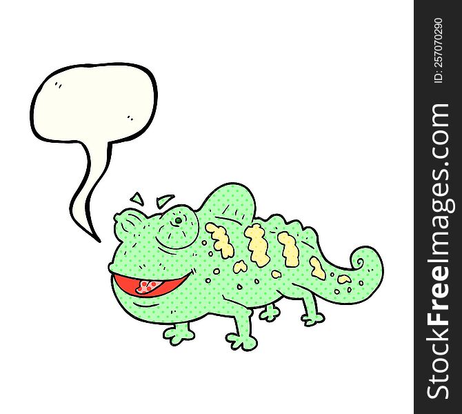 freehand drawn comic book speech bubble cartoon chameleon