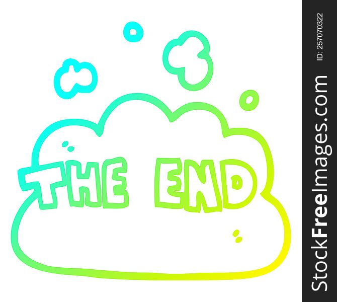 cold gradient line drawing of a cartoon wording the end