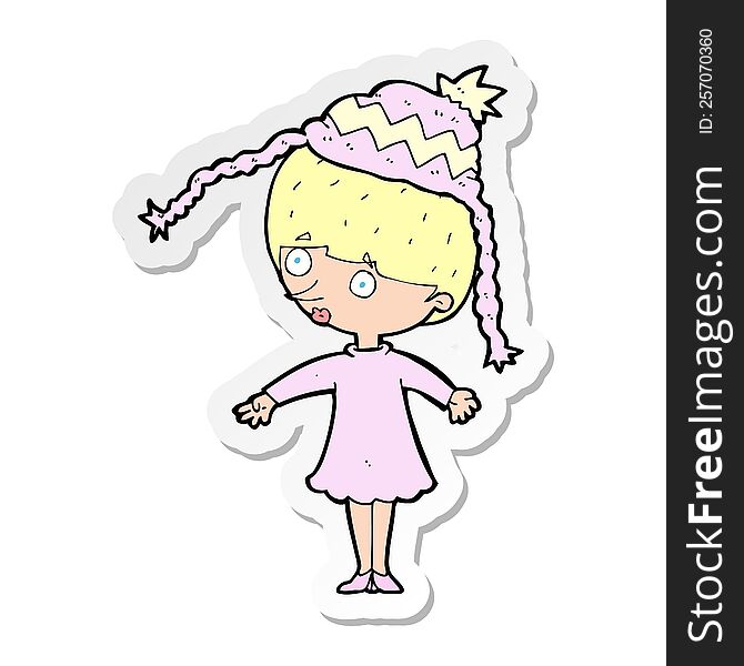 Sticker Of A Cartoon Woman Wearing Winter Hat