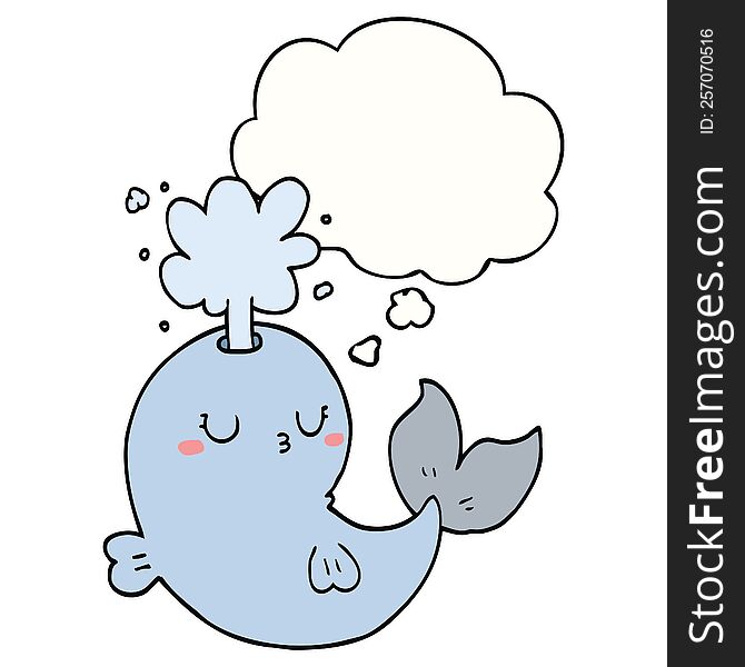 Cartoon Whale Spouting Water And Thought Bubble