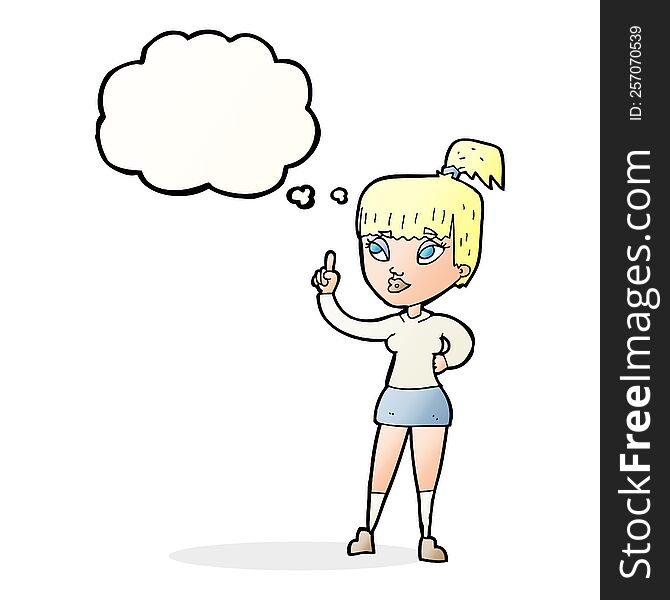 cartoon attractive girl with idea with thought bubble