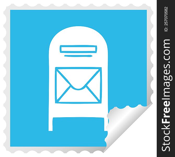 square peeling sticker cartoon of a mail box