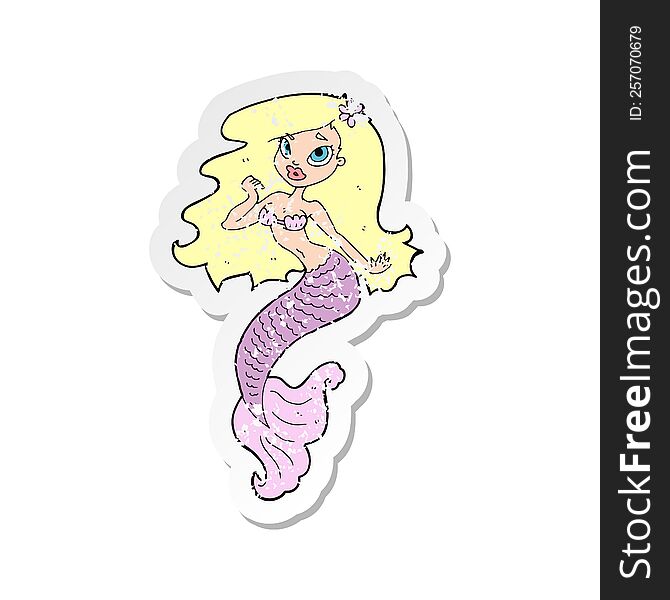 Retro Distressed Sticker Of A Cartoon Pretty Mermaid