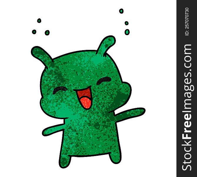 textured cartoon illustration kawaii cute happy alien. textured cartoon illustration kawaii cute happy alien