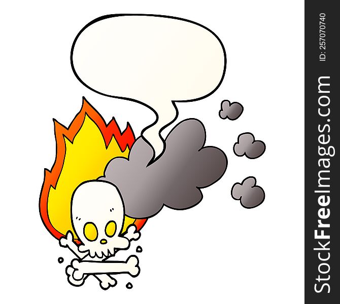 cartoon spooky burning bones with speech bubble in smooth gradient style
