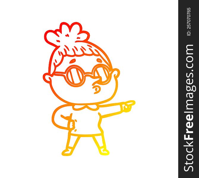 warm gradient line drawing of a cartoon woman wearing glasses