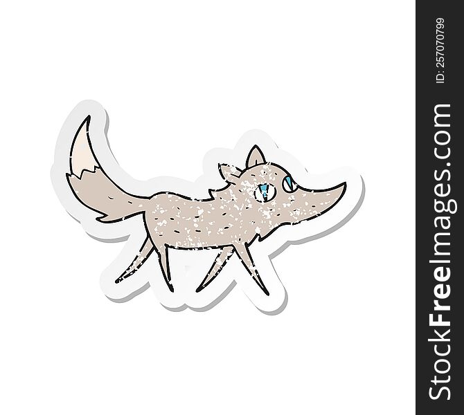 Retro Distressed Sticker Of A Cartoon Little Wolf