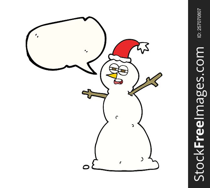 freehand drawn speech bubble cartoon unhappy snowman